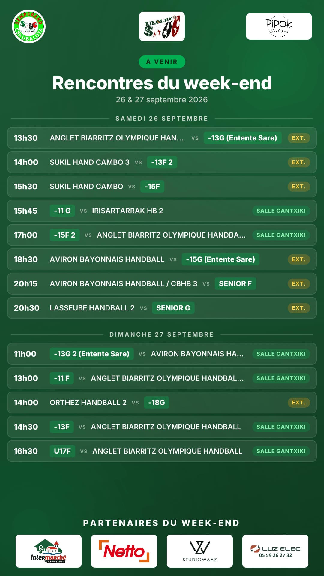 Les rencontres du week-end